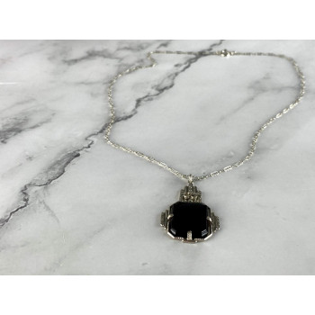 Sky Jewelry Серебряная Цепочка с Кулоном Черный Нефрит и Морион