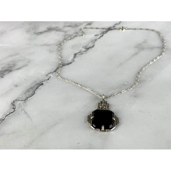 Sky Jewelry Серебряная Цепочка с Кулоном Черный Нефрит и Морион