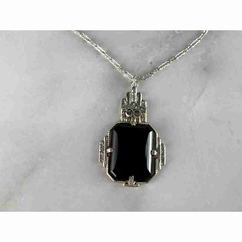 Sky Jewelry Серебряная Цепочка с Кулоном Черный Нефрит и Морион