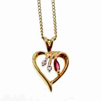 Sky Jewelry Золотая Цепочка с Кулоном Рубин и Бриллианты *Рубиновое Сердце
