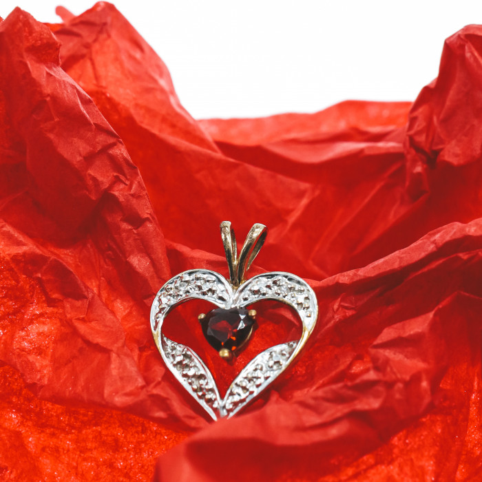 Sky Jewelry Золотой Кулон с Гранатом *Гранатовое Сердце*