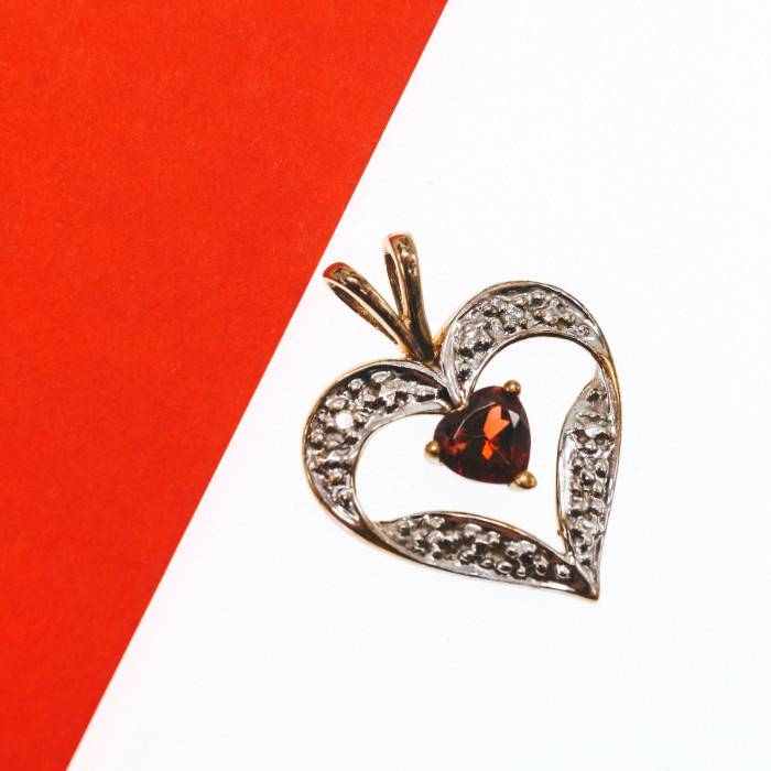 Sky Jewelry Золотой Кулон с Гранатом *Гранатовое Сердце*