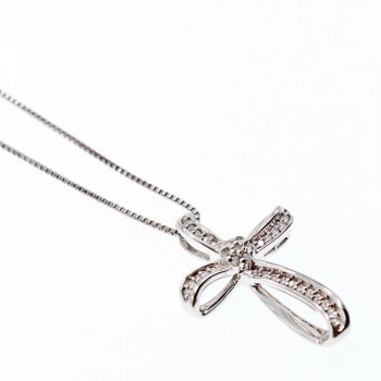 Sky Jewelry Серебряная Цепочка с Крестиком *Белый Топаз*  Italy