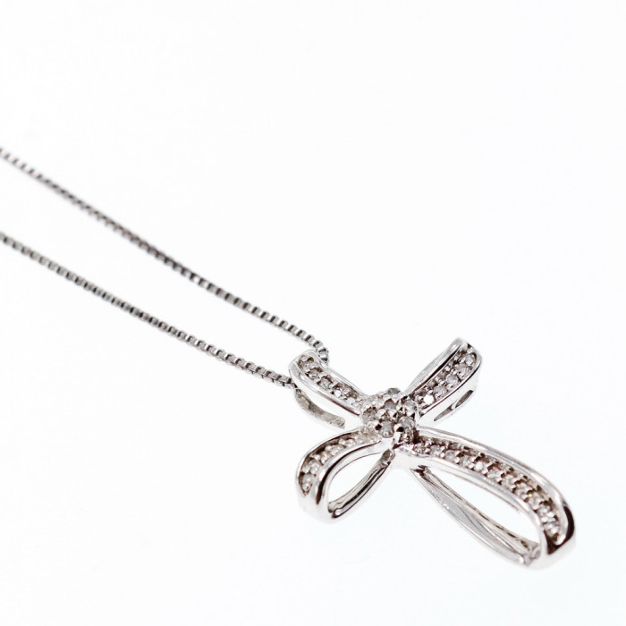 Sky Jewelry Серебряная Цепочка с Крестиком *Белый Топаз*  Italy