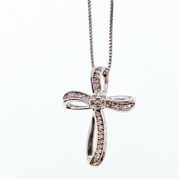 Sky Jewelry Серебряная Цепочка с Крестиком *Белый Топаз*  Italy