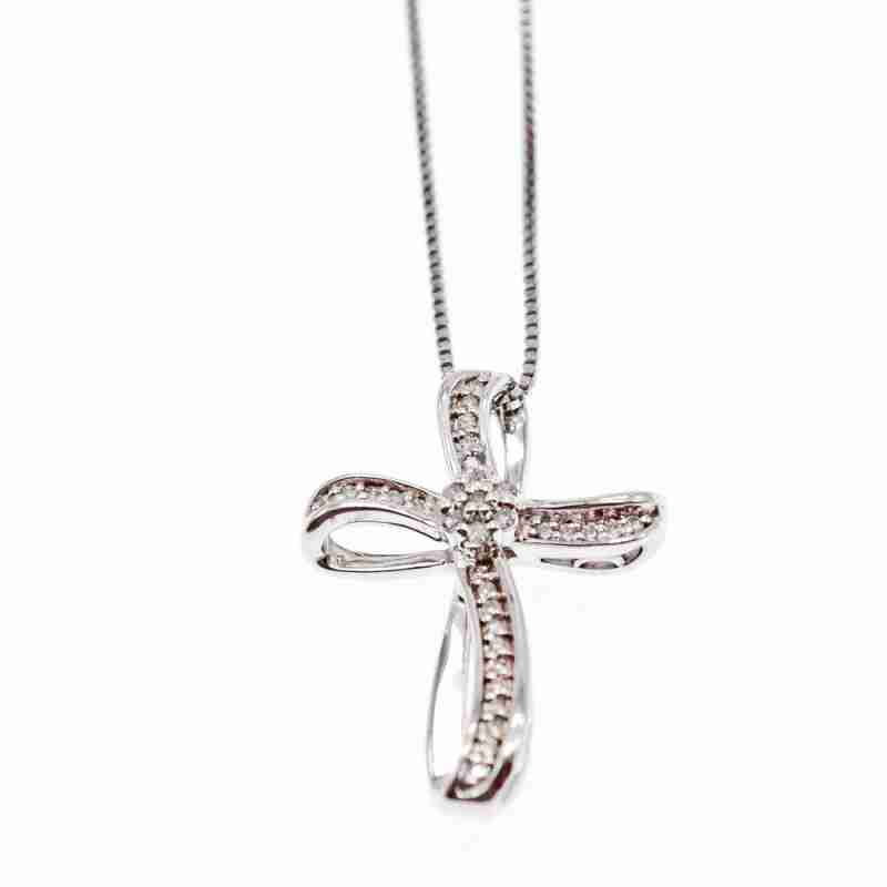Sky Jewelry Серебряная Цепочка с Крестиком *Белый Топаз*  Italy
