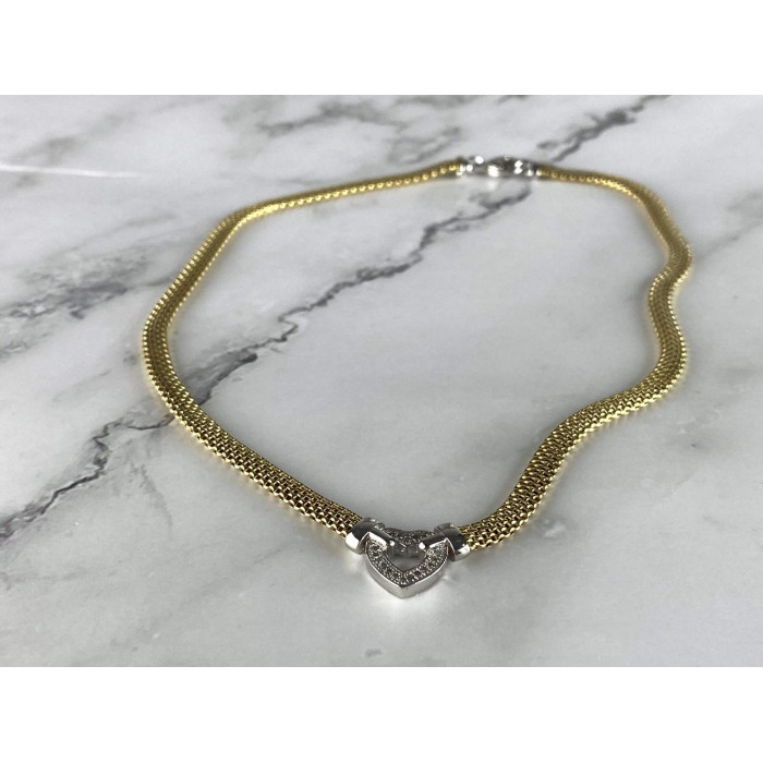 Sky Jewelry Серебряное Ожерелье в позолоте с белым Сапфиром 925 проба Italy  *Сердце