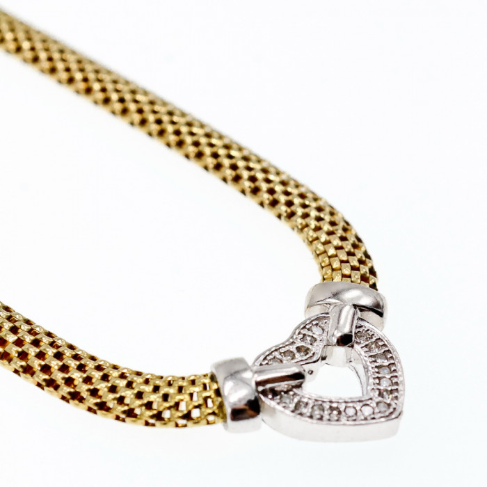 Sky Jewelry Серебряное Ожерелье в позолоте с белым Сапфиром 925 проба Italy  *Сердце