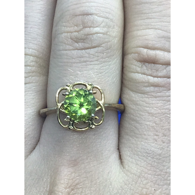 Sky Jewelry Серебряное кольцо (позолота) с камнем Хризолит