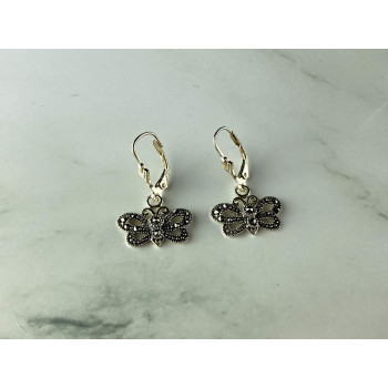 Sky Jewelry Винтажные Серебряные Серьги с камнями Морион  *Бабочка*