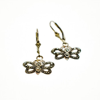 Sky Jewelry Винтажные Серебряные Серьги с камнями Морион  *Бабочка*