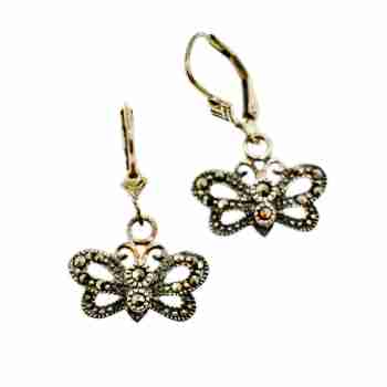 Sky Jewelry Винтажные Серебряные Серьги с камнями Морион  *Бабочка*