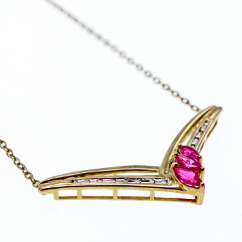 Sky Jewelry Серебряное Ожерелье в позолоте с Розовым Топазом и Бриллиантами