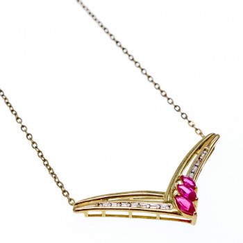 Sky Jewelry Серебряное Ожерелье в позолоте с Розовым Топазом и Бриллиантами