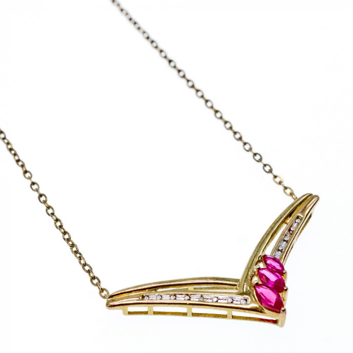 Sky Jewelry Серебряное Ожерелье в позолоте с Розовым Топазом и Бриллиантами