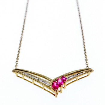 Sky Jewelry Серебряное Ожерелье в позолоте с Розовым Топазом и Бриллиантами