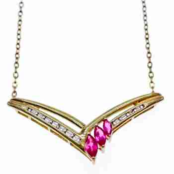 Sky Jewelry Серебряное Ожерелье в позолоте с Розовым Топазом и Бриллиантами