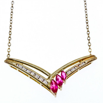 Sky Jewelry Серебряное Ожерелье в позолоте с Розовым Топазом и Бриллиантами