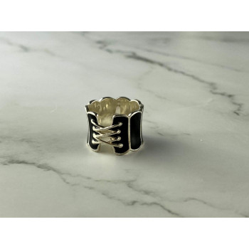 Sky Jewelry Серебряное Кольцо 925 пробы с Черной Эмалью *Корсет