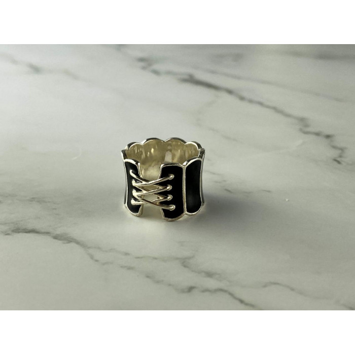 Sky Jewelry Серебряное Кольцо 925 пробы с Черной Эмалью *Корсет
