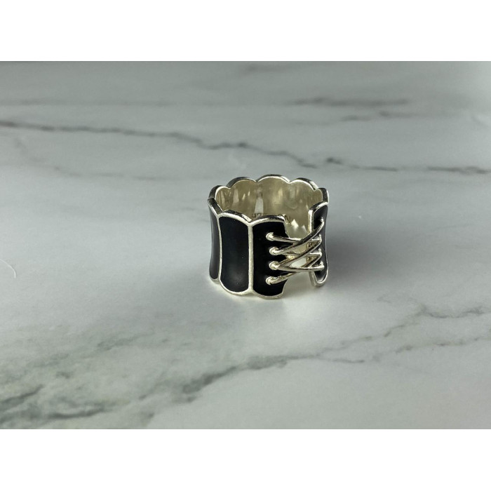Sky Jewelry Серебряное Кольцо 925 пробы с Черной Эмалью *Корсет