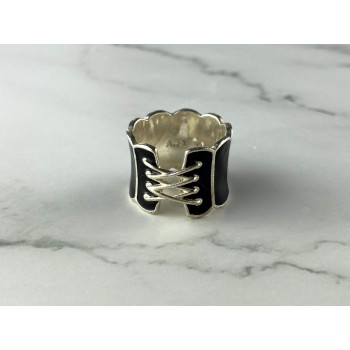 Sky Jewelry Серебряное Кольцо 925 пробы с Черной Эмалью *Корсет