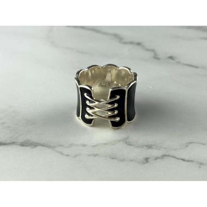 Sky Jewelry Серебряное Кольцо 925 пробы с Черной Эмалью *Корсет
