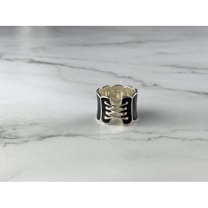 Sky Jewelry Серебряное Кольцо 925 пробы с Черной Эмалью *Корсет