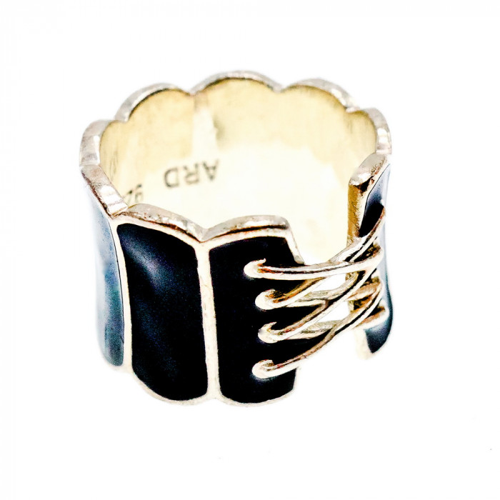 Sky Jewelry Серебряное Кольцо 925 пробы с Черной Эмалью *Корсет