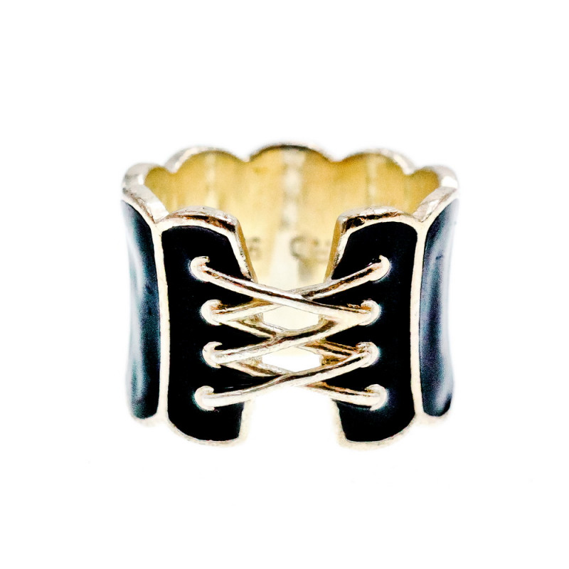Sky Jewelry Серебряное Кольцо 925 пробы с Черной Эмалью *Корсет