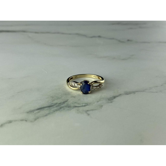Sky Jewelry Золотое Кольцо с синим и белым  Сапфирами 10К (417 проба)