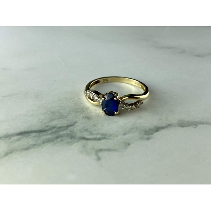 Sky Jewelry Золотое Кольцо с синим и белым  Сапфирами 10К (417 проба)