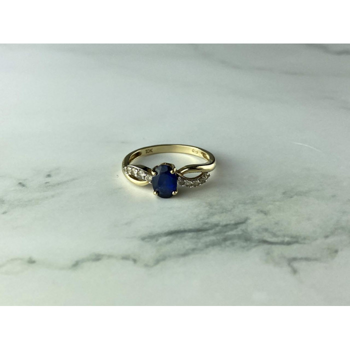 Sky Jewelry Золотое Кольцо с синим и белым  Сапфирами 10К (417 проба)