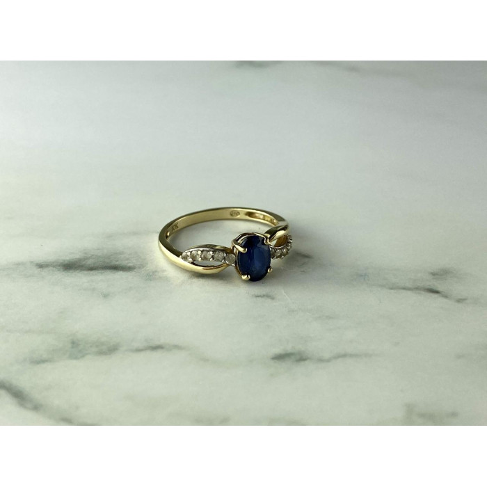 Sky Jewelry Золотое Кольцо с синим и белым  Сапфирами 10К (417 проба)