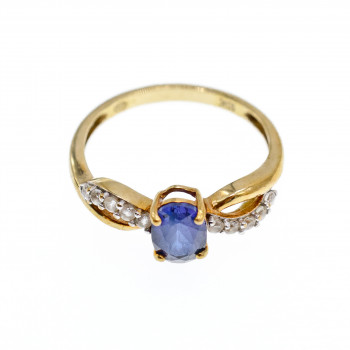 Sky Jewelry Золотое Кольцо с синим и белым  Сапфирами 10К (417 проба)