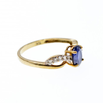 Sky Jewelry Золотое Кольцо с синим и белым  Сапфирами 10К (417 проба)