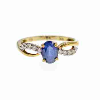 Sky Jewelry Золотое Кольцо с синим и белым  Сапфирами 10К (417 проба)