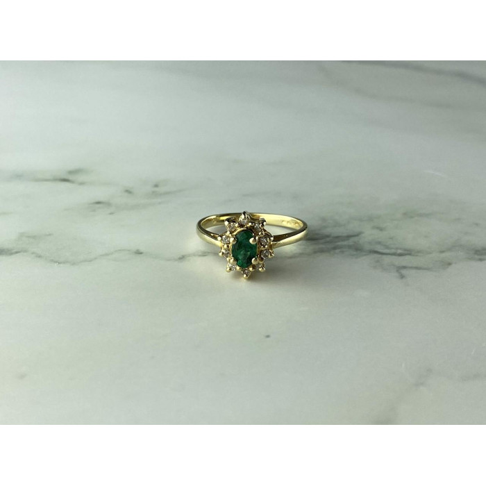 Sky Jewelry Золотое кольцо  с Изумрудом и белыми Сапфирами