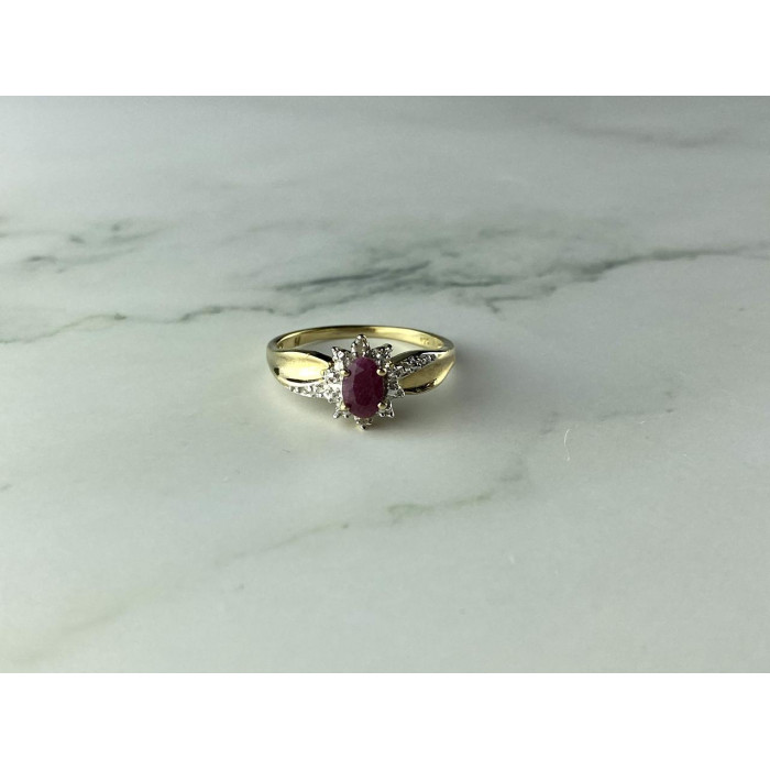 Sky Jewelry Серебряное кольцо в позолоте  с Рубином и Бриллиантами  925 проба