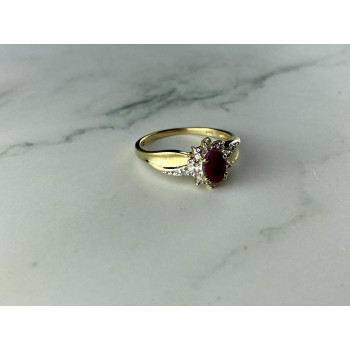 Sky Jewelry Серебряное кольцо в позолоте  с Рубином и Бриллиантами  925 проба