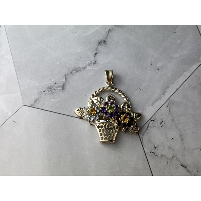 Sky Jewelry Серебряный кулон с натуральными Камнями  925 проба *Очаровательный Букет*