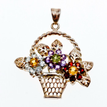 Sky Jewelry Серебряный кулон с натуральными Камнями  925 проба *Очаровательный Букет*