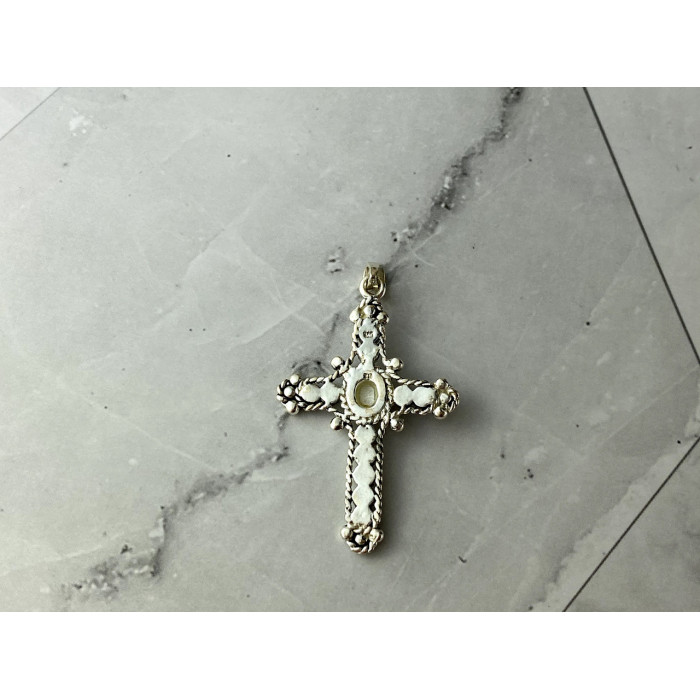 Sky Jewelry Серебряный Крестик с Перламутром и камнями Морион