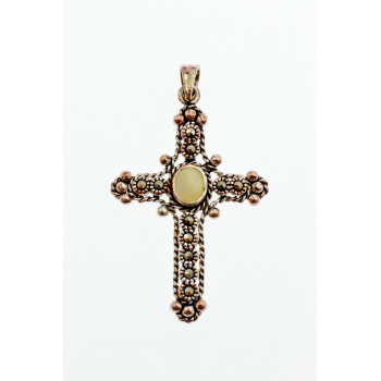 Sky Jewelry Серебряный Крестик с Перламутром и камнями Морион