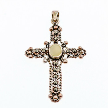 Sky Jewelry Серебряный Крестик с Перламутром и камнями Морион