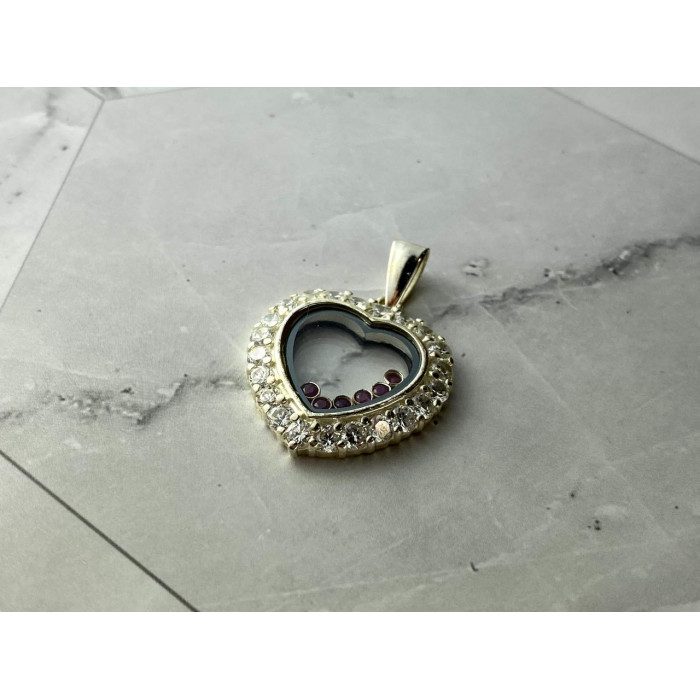 Sky Jewelry Серебряный Кулон с Фианитами и розовой Шпинелью 925 проба *Сердце*