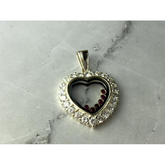 Sky Jewelry Серебряный Кулон с Фианитами и розовой Шпинелью 925 проба *Сердце*