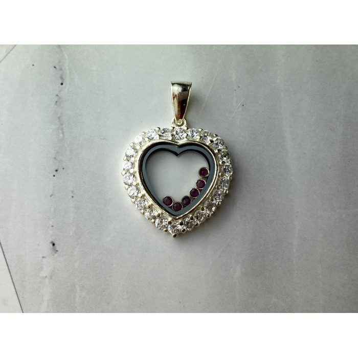 Sky Jewelry Серебряный Кулон с Фианитами и розовой Шпинелью 925 проба *Сердце*