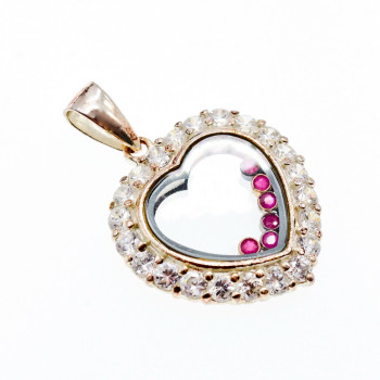 Sky Jewelry Серебряный Кулон с Фианитами и розовой Шпинелью 925 проба *Сердце*