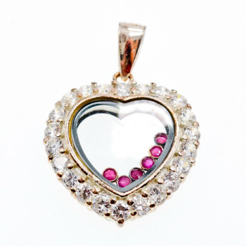 Sky Jewelry Серебряный Кулон с Фианитами и розовой Шпинелью 925 проба *Сердце*